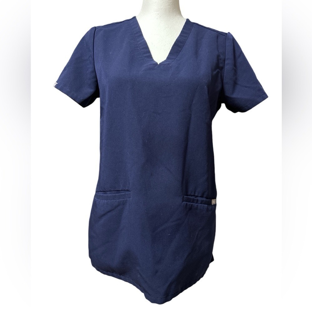 FIGS Casma Scrub Top Women's Short Sleeve V Neck Navy Blue Medical Size xs